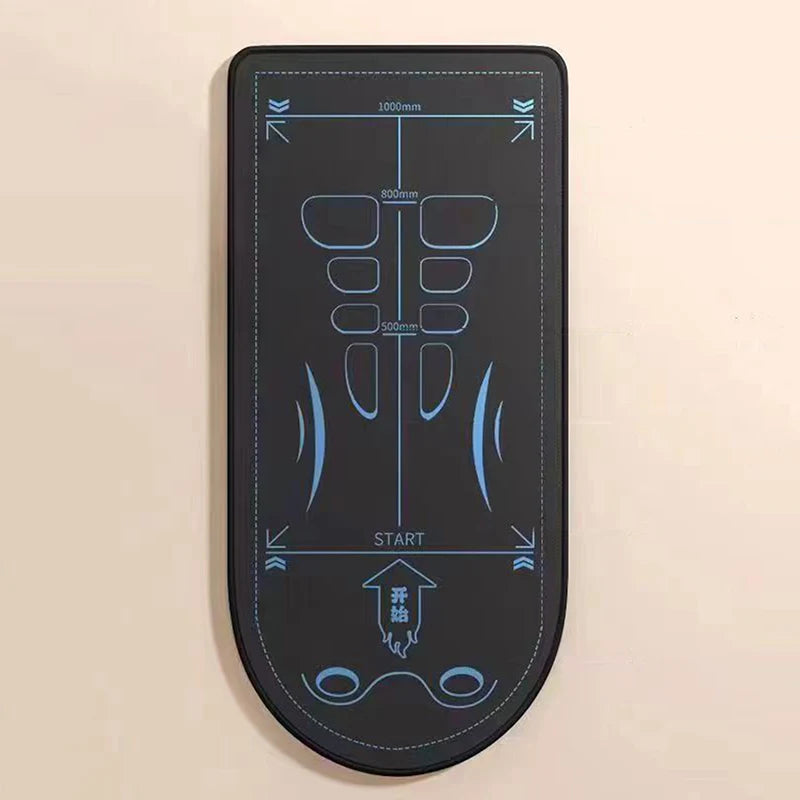 Black mat with blue design on a beige background
